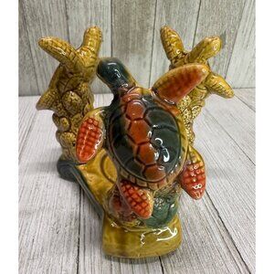 Sea Turtle Votive Tea Light Candle Holder Glazed Ceramic Art Pottery 5" Tall